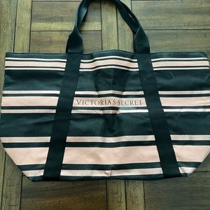 Victoria’s Secret Metallic Pink and Black Striped Tote